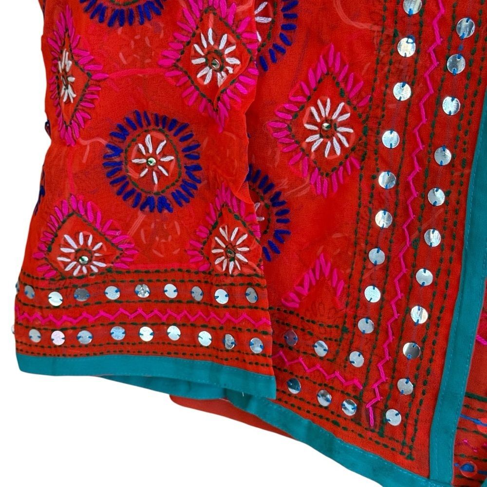 NWT Rhea Vibrant Rhea Red Hand-Embroidered Women's Kimono Style Sheer Jacket- OS - Picture 4 of 8